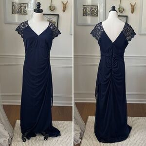 DJ Jaz Navy Dark Blue Lace Cap Sleeve Formal Gown Dress 14